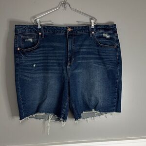 Terra & Sky Dark Blue Distressed Denim Jean Shorts